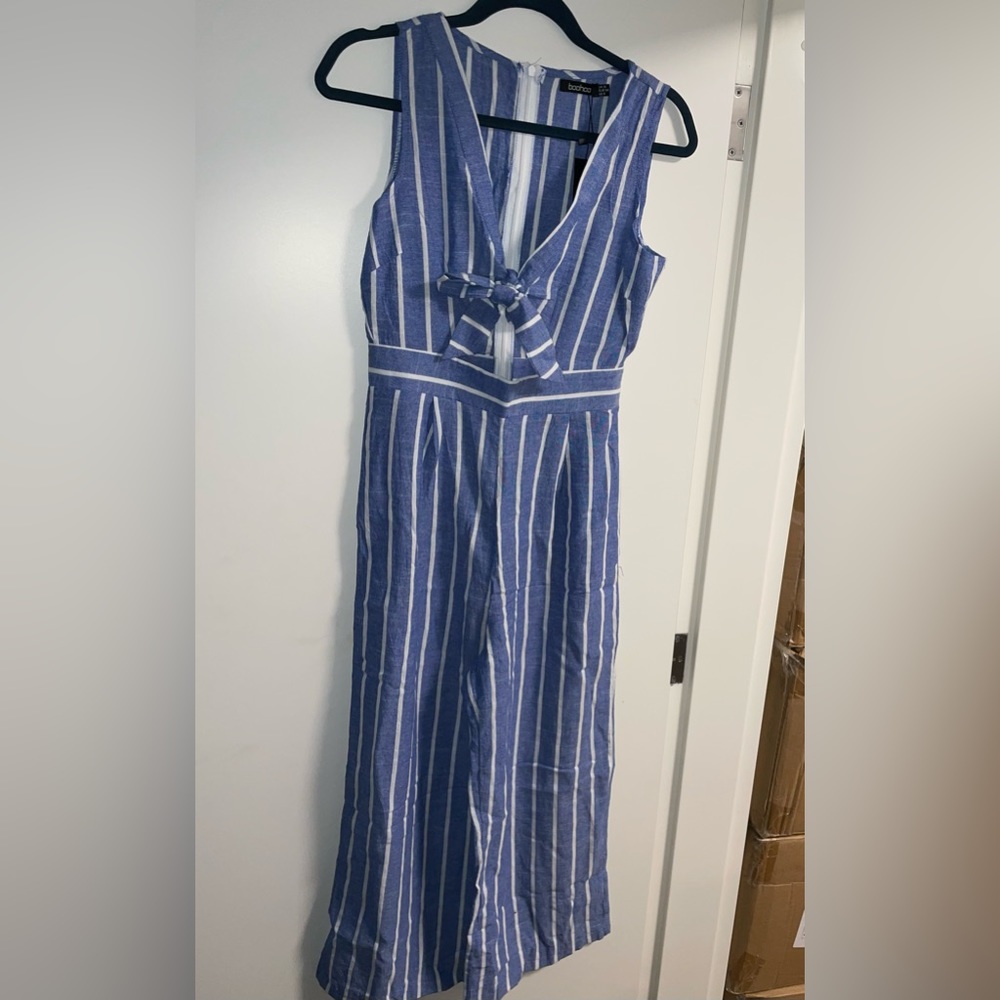 Blue and white stripe jumpsuit